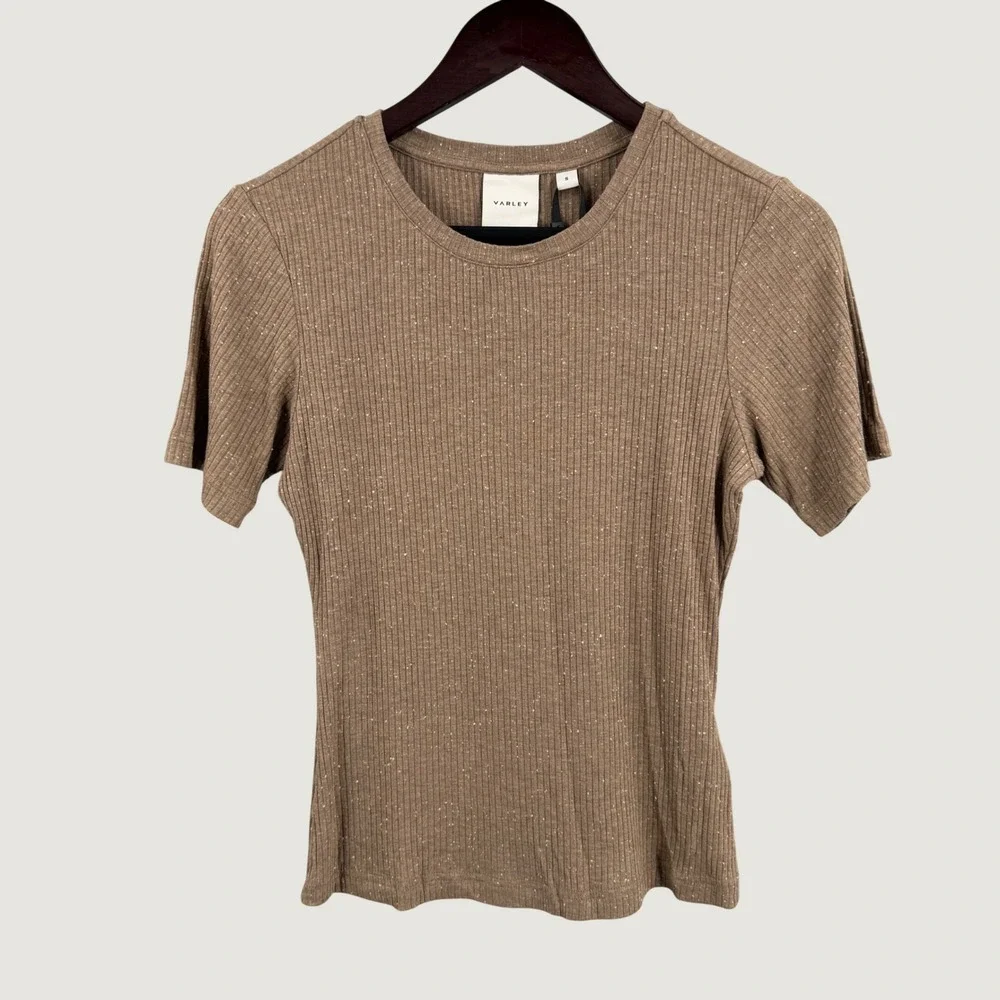 Varley Katrina Fitted Tee Size Small Brown Ribbed Speckled Stretch New